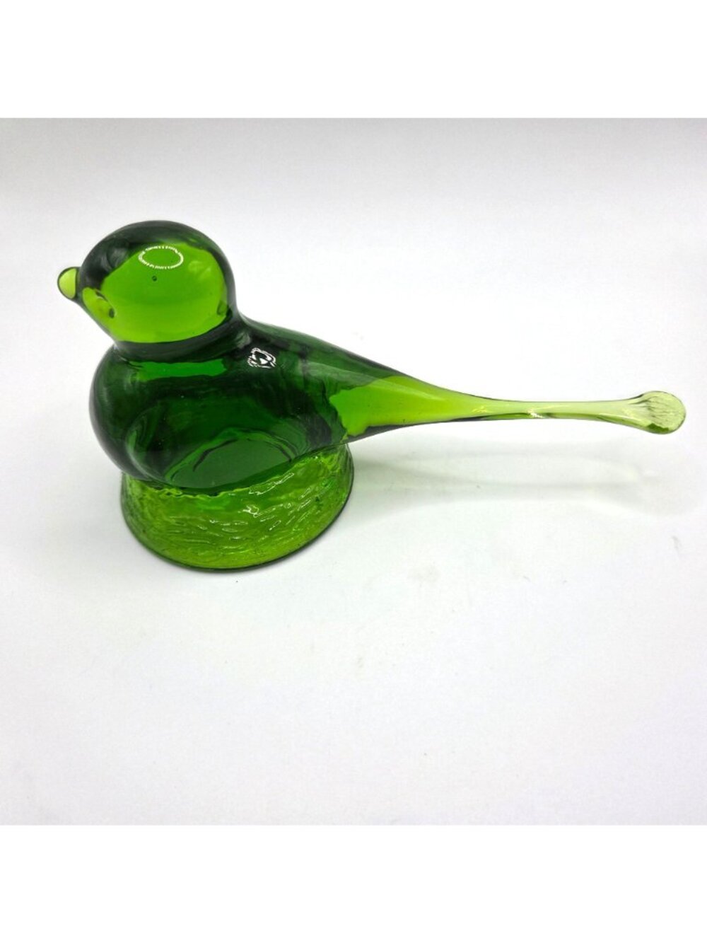 Kanawha Glass Green Bird on A Nest Figurine Candle Snuffer 5.5" Long MCM - Picture 2 of 10